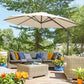 10ft Cantilever Patio Umbrella with 360° Rotation, Crank & Cross Base for Garden Deck Pool Backyard, Cream