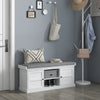 Shoe Storage Bench with Cushioned Seat, Entryway Bench Seat with 2 Cabinets and Adjustable Shelf for Hallway, White