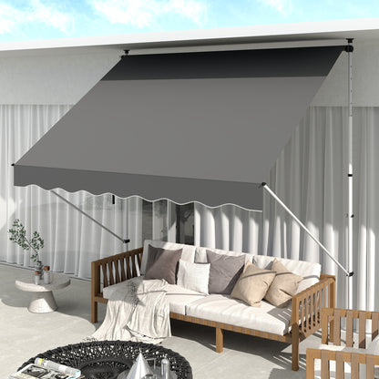 10' x 5' Grey Manual Retractable Awning with Support Pole