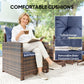 5 Piece Patio Furniture Set, Wicker Patio Chairs with Ottomans, 2-Tier Glass Coffee Table and Cushions, Brown/Dark Blue