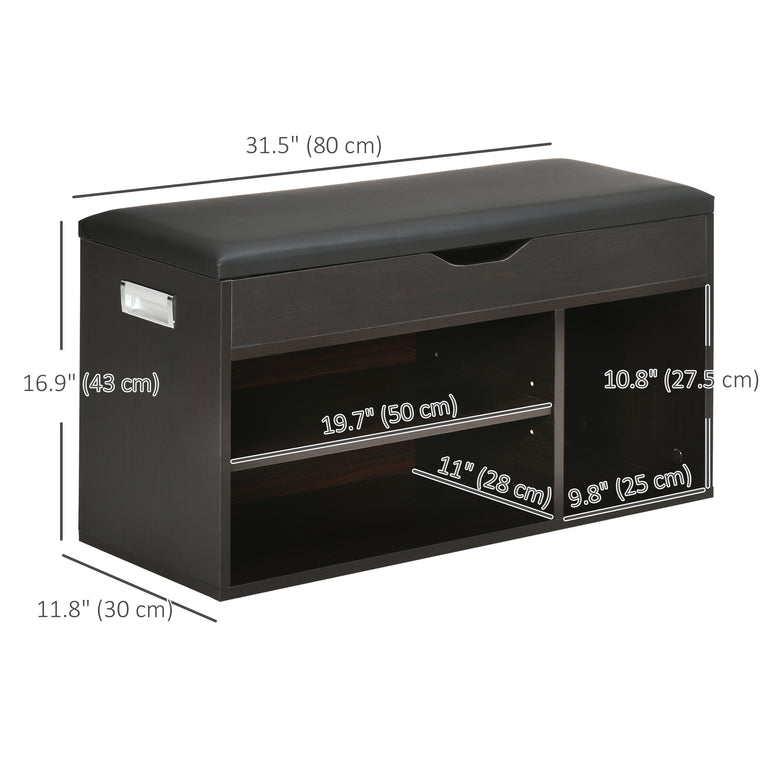 Shoe Storage Bench with Padded Cushion - Black