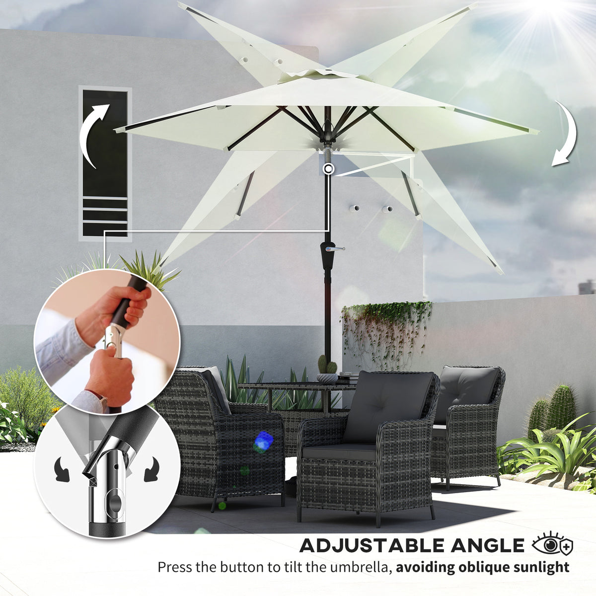 Cream White Patio Sun Umbrella with 6 Ribs