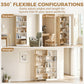 Corner Bookshelf, 5-Tier L-Shaped Bookcase with 350° Rotating Design, Two-Tone, Fruitwood/White