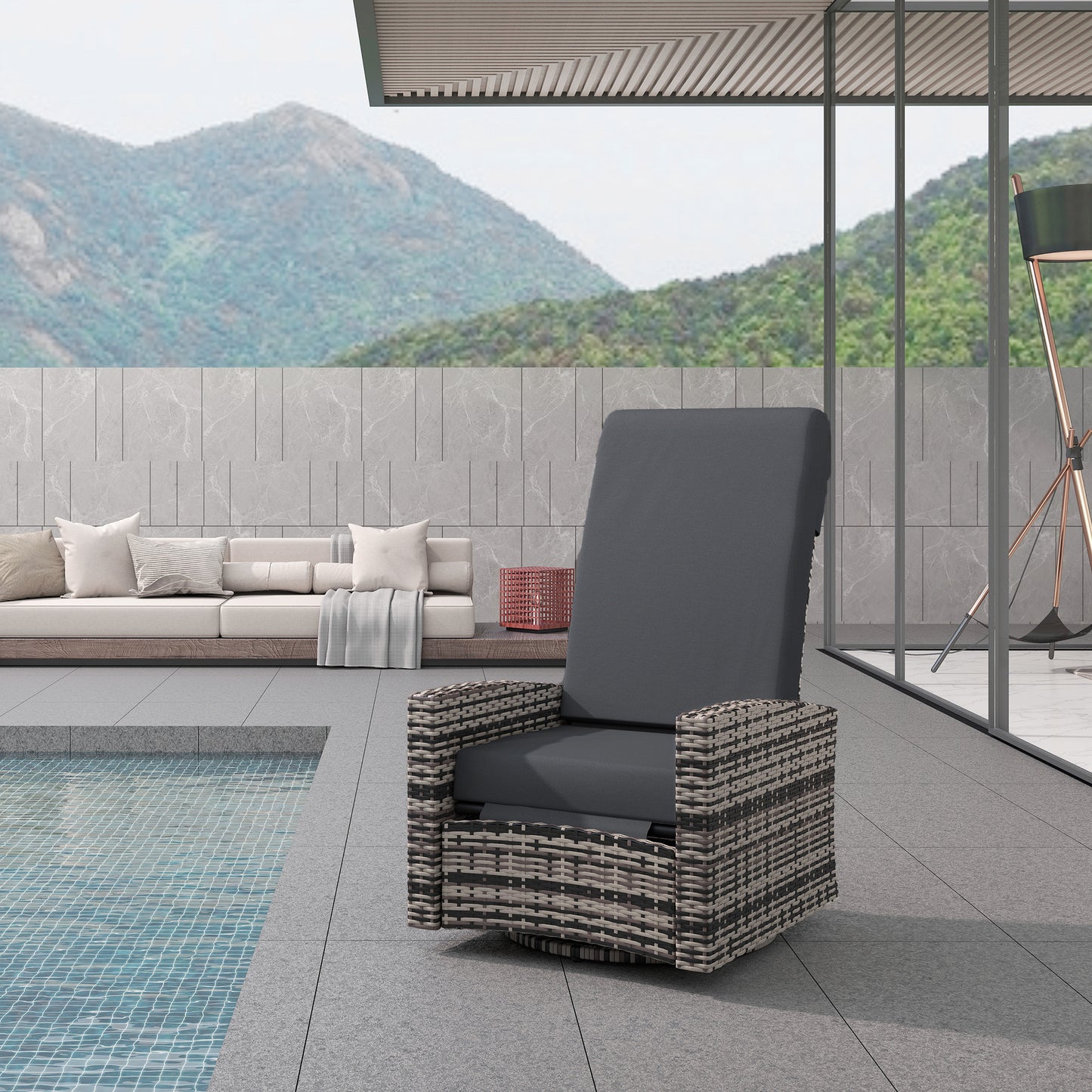 Outdoor Rattan Wicker Lounge Chair with Footrest & Soft Cushion for Patio, Garden, Backyard, Cream White