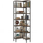 6-Tier L-Shaped Bookshelf, Freestanding Corner Bookcase with Metal Frame, Rustic Brown