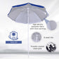 6.7ft Beach Umbrella with Push Button Tilt, Ruffled Outdoor Umbrella with Carry Bag and 8 Ribs, Blue