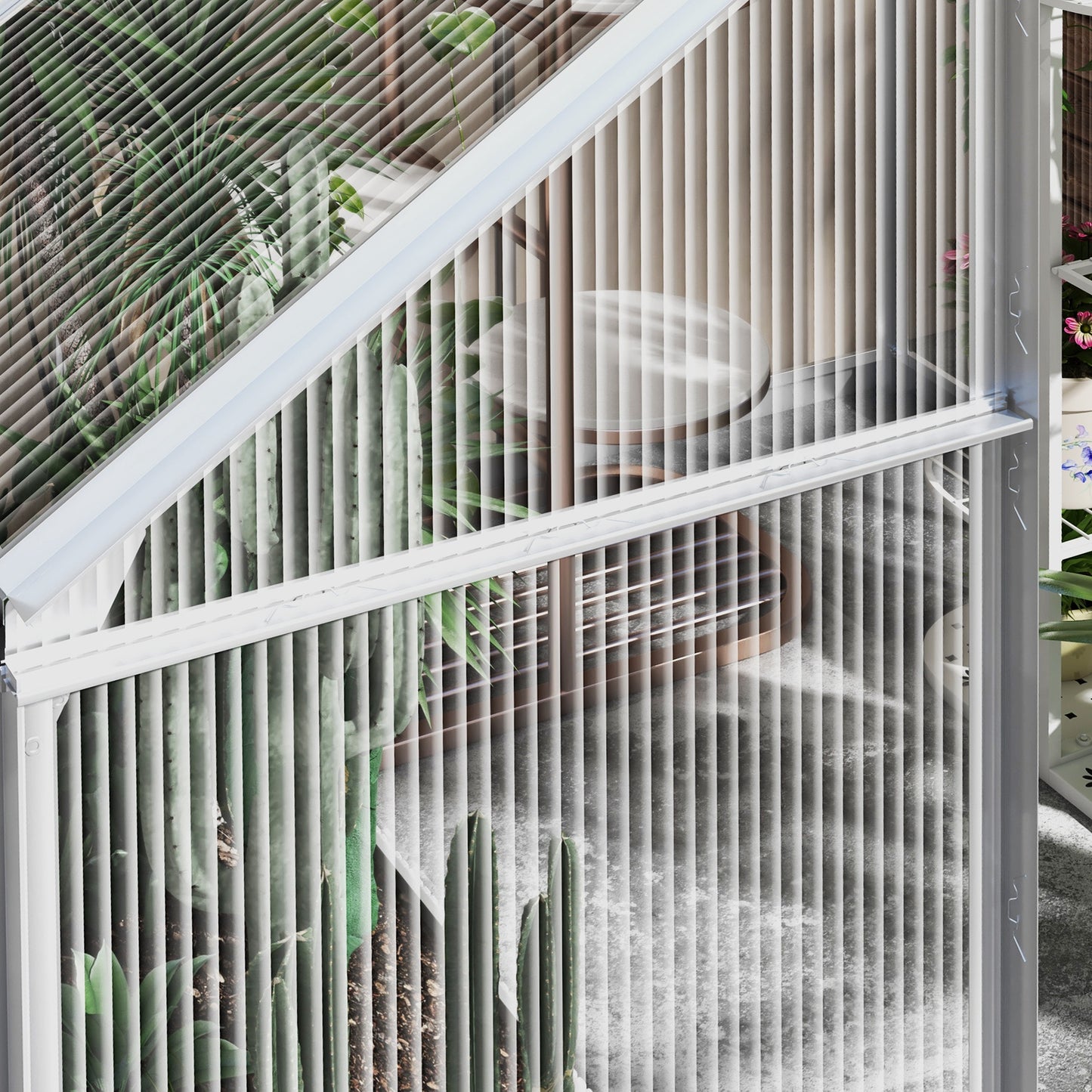 Walk-In Greenhouse, Polycarbonate Greenhouse with Sliding Door, Window, Aluminium Frame, Foundation, Silver