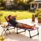 Outdoor Folding Lounge Chair, 4-Level Adjustable Chaise Lounge with Headrest, Tanning Chair Beach Bed, Reclining Lounger Cot for Camping, Hiking, Backyard, Purple