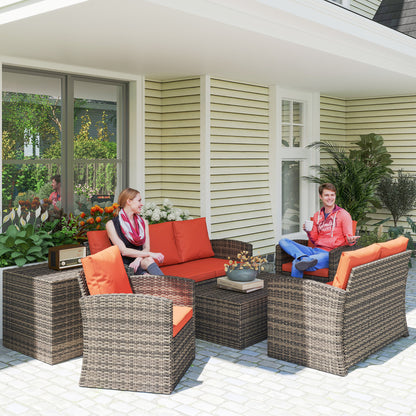 6-Piece Wicker Sofa Set with Storage Table, 7-Seater