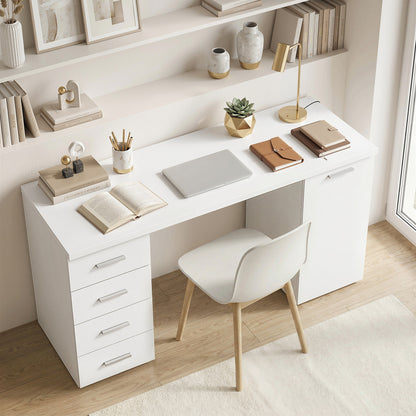 Computer Desk with Adjustable Shelf and Drawers - White Wood Grain