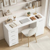 140 cm Computer Desk with Adjustable Shelf Home Office Desk with Drawers and Cabinet White Wood Grain
