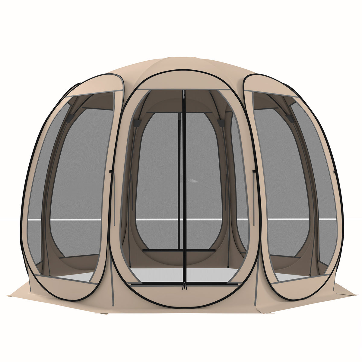 11' x 11.5' Screen Tent, Pop Up Camping Gazebo with Portable Carry Bag and 2 Doors, Beige