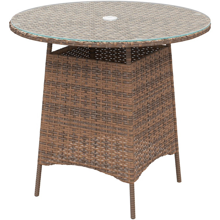 31.5" Round Bistro Table with Umbrella Hole and Glass Top