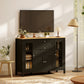 Buffet Cabinet Sideboard with 2 Drawers, 3 Storage Cabinets, Glass Doors and Adjustable Shelves, Dark Brown
