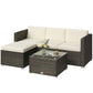 3 Pieces Patio Furniture Set with Cushions, Outdoor PE Rattan Wicker Conversation Corner Sofa Set with Glass Top Table and Adjustable Foot for Garden, Lawn, Cream White