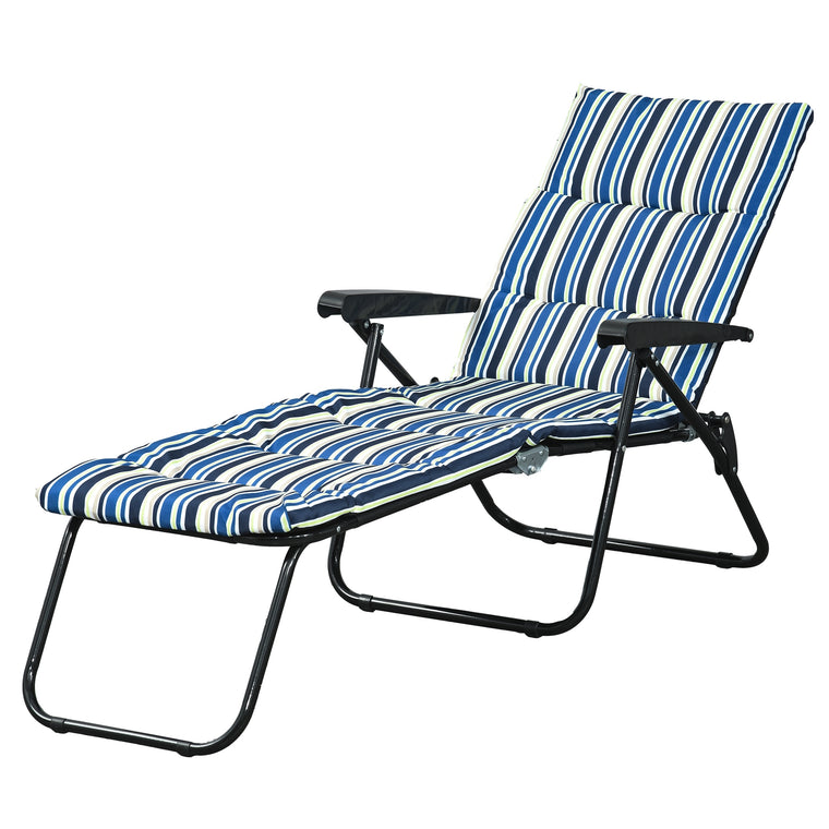 Foldable Sun Lounger with 6-Position Adjustable Back - Blue