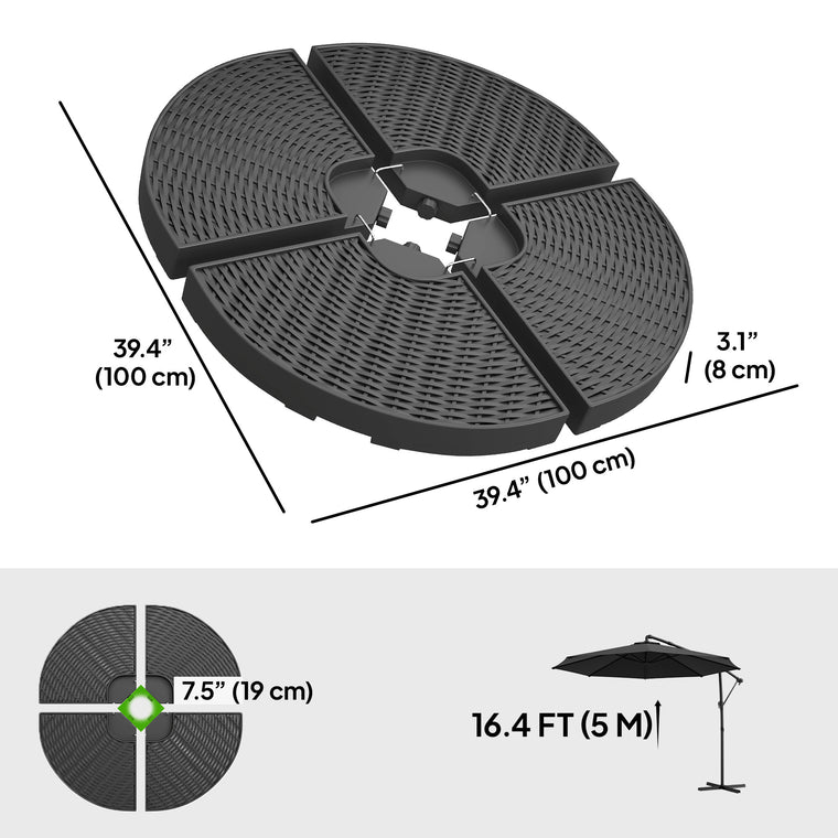 4-Piece Black Wicker-Effect HDPE Base Weights with Handles