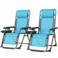 Zero Gravity Chair Set of 2, Folding Reclining Outdoor Lounge Chair with Cup Holder, Headrest, Sky Blue