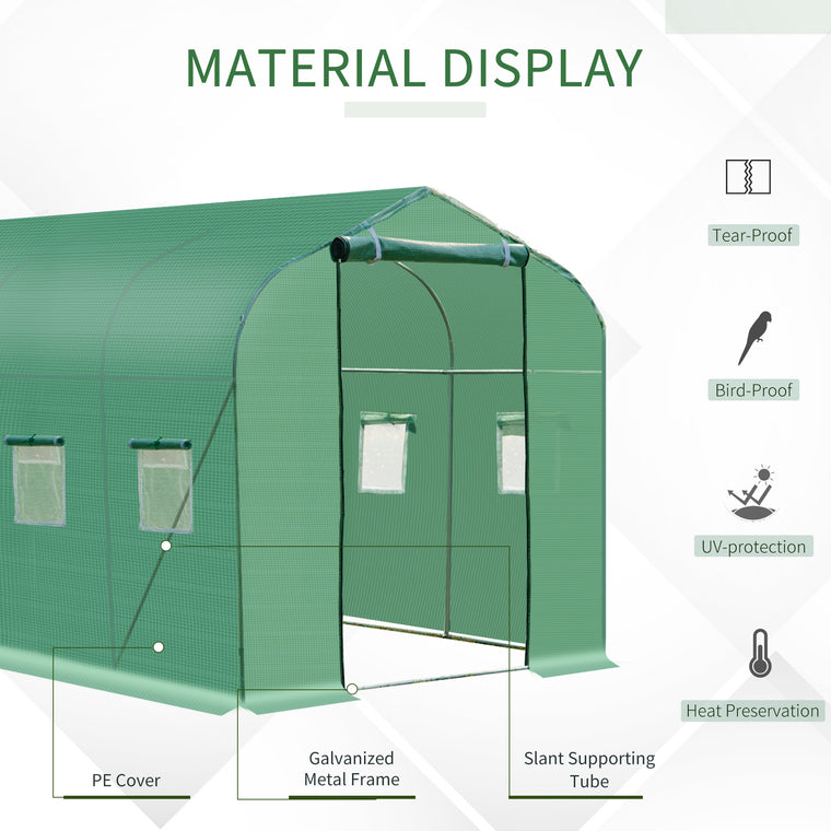 13' x 6.6' x 6.6' Green Polytunnel Greenhouse with Windows