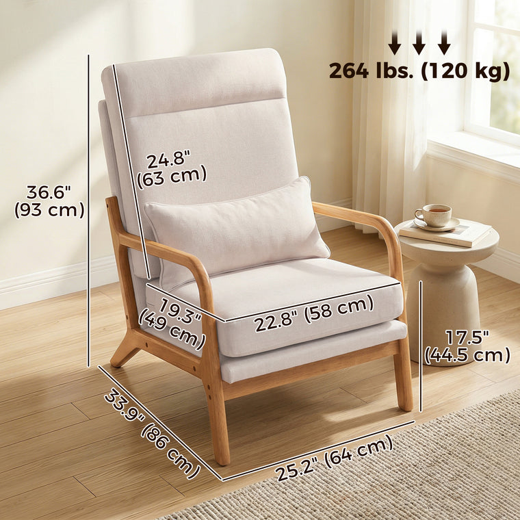 Linen Accent Armchair with Lumbar Pillow - Cream White