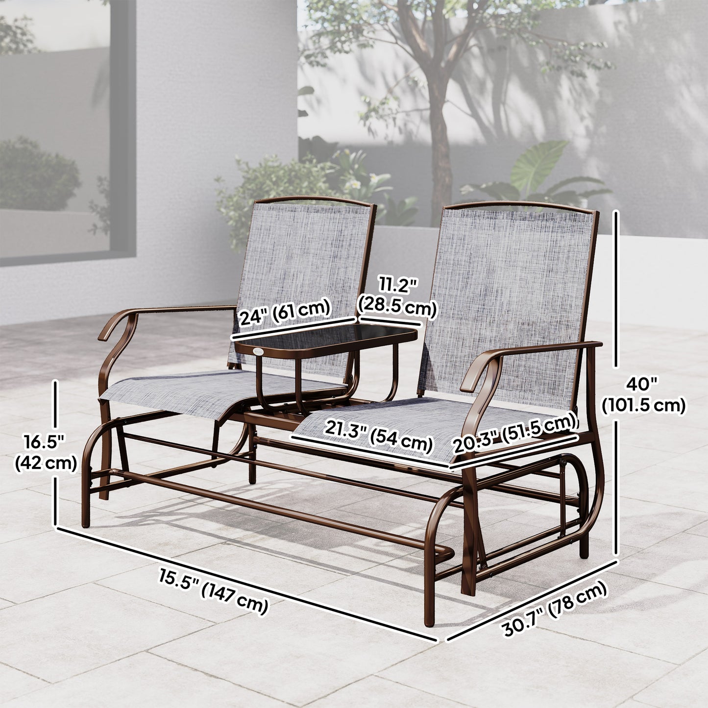 Patio Glider Rocking Chair 2 Person Outdoor Loveseat Rocker Garden Furniture Bench, Grey
