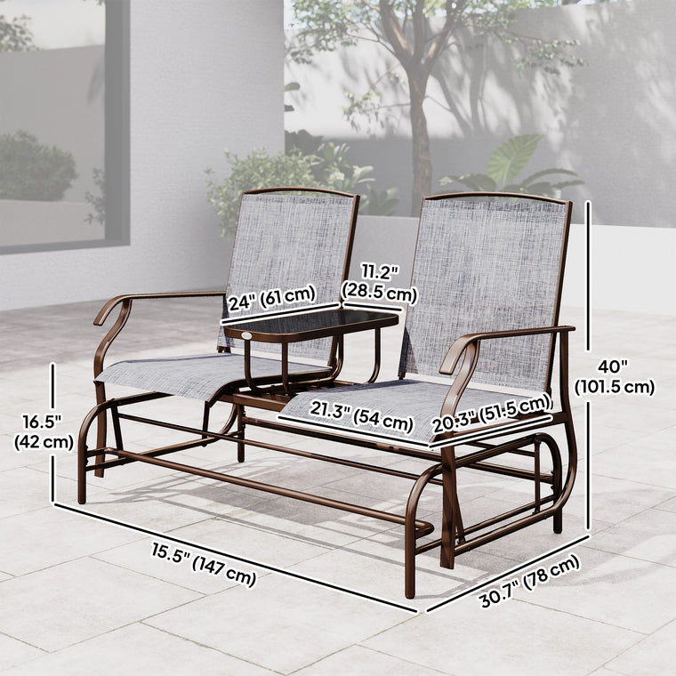 2-Person Patio Glider Rocking Chair Loveseat Bench - Grey