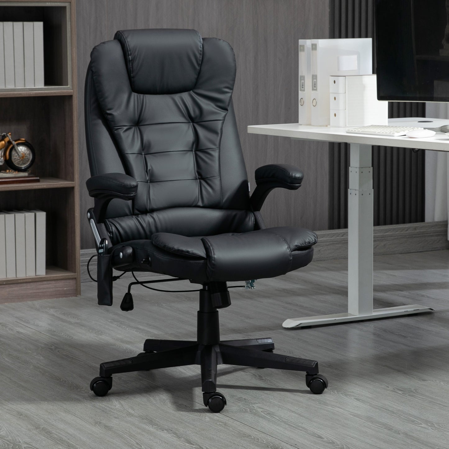 Executive Heated Massage Office Chair, High-Back Reclining Swivel Chair, Vibrating Adjustable Leather Chair, Black