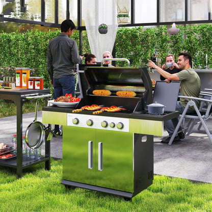 Silver 4+1 Burner Propane Gas Grill with Storage Cabinet