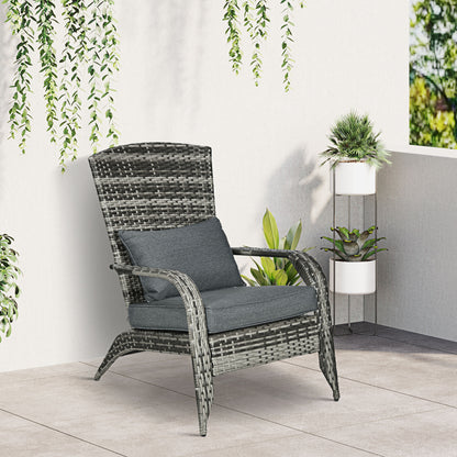 Grey PE Rattan Adirondack Chair with Cushions & Armrests
