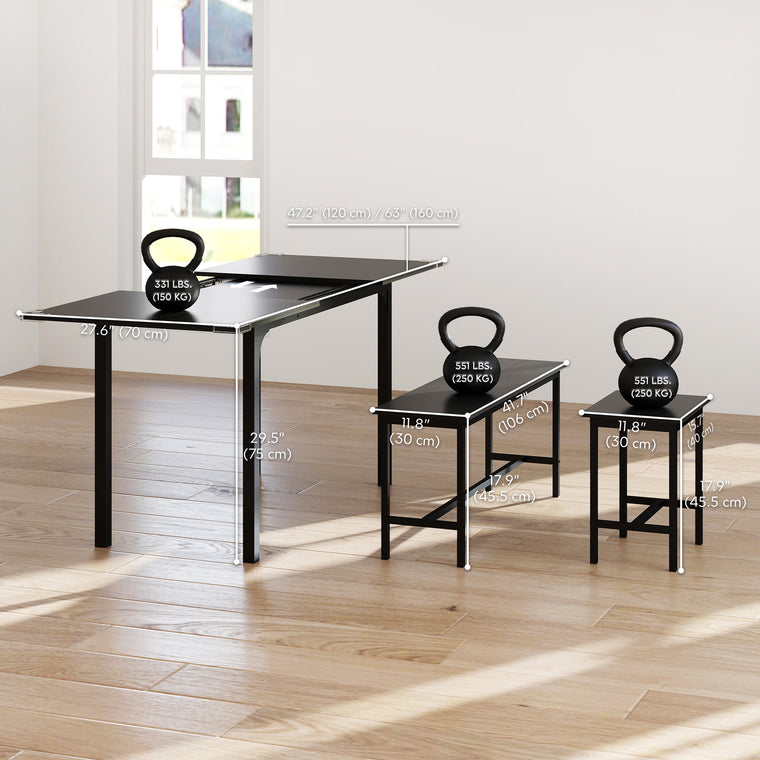 5-Piece Extendable Dining Set for 4-6 - Black