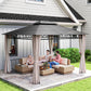 10' x 12' Outdoor Gazebo Canopy, Double Roof Hardtop Gazebo with Polycarbonate Roof, Steel Frame, Nettings and Curtains, for Garden, Lawn, Backyard and Deck, Khaki