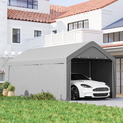 10' x 20' Light Grey Portable Garage Carport with Roll-Up Doors