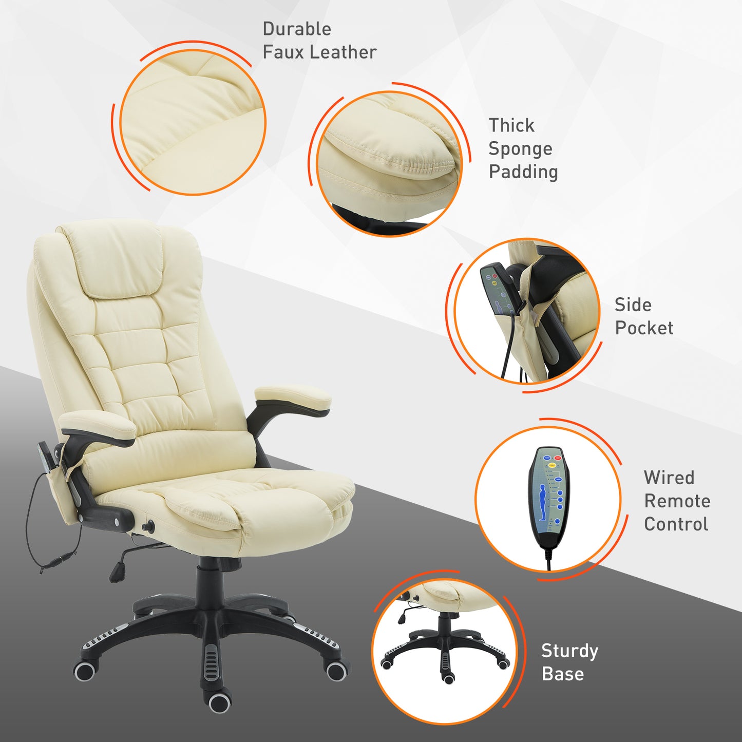 Heated Massage Executive Office Chair, Ergonomic High Back Swivel Computer Chair with Vibration, Beige