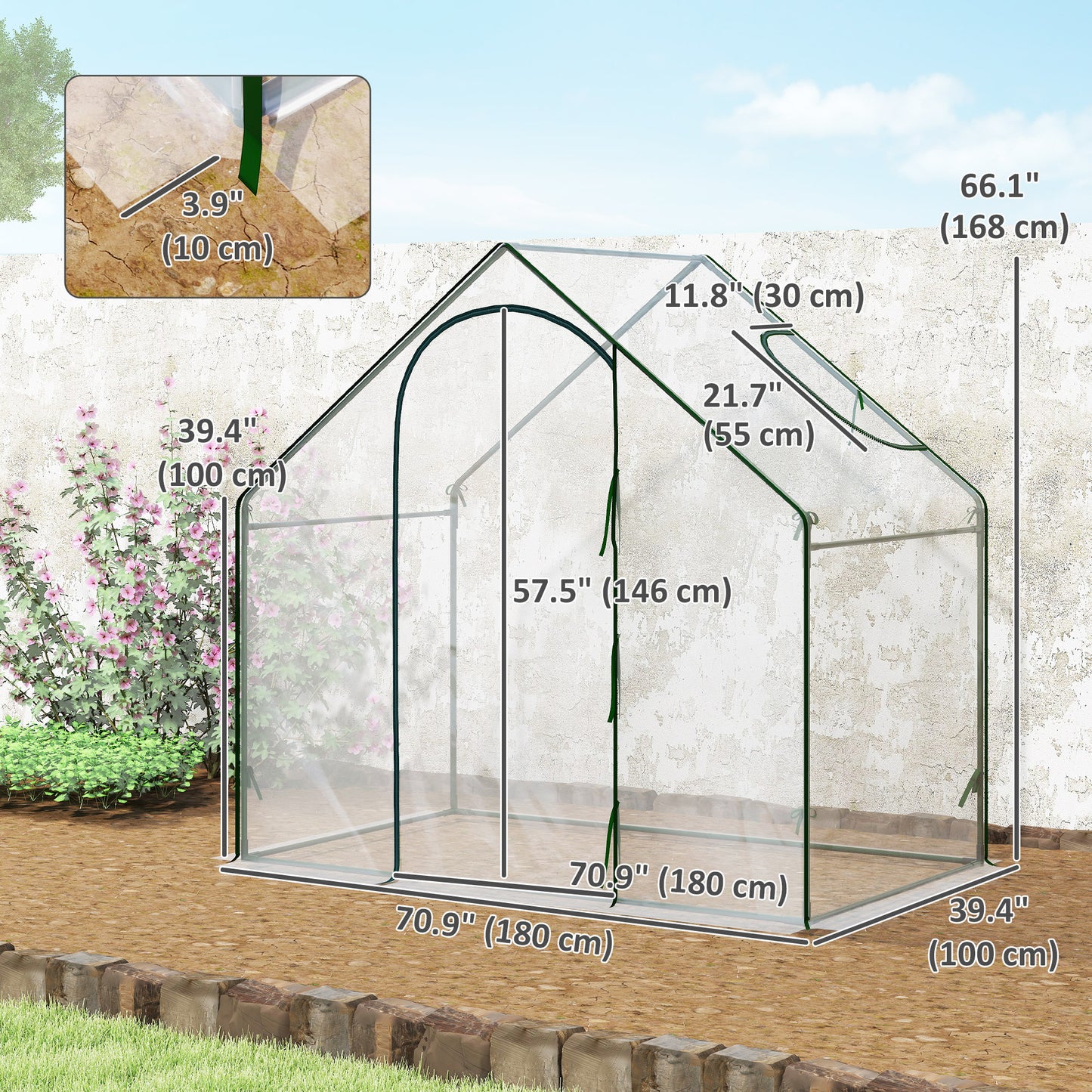 6'x3.3'x5.5' Walk-in Garden Greenhouse with Door and Window, Portable Mini Greenhouse for Plants Flowers Herbs, Steel Outdoor Hot House Growing Tent, Clear Plastic Cover