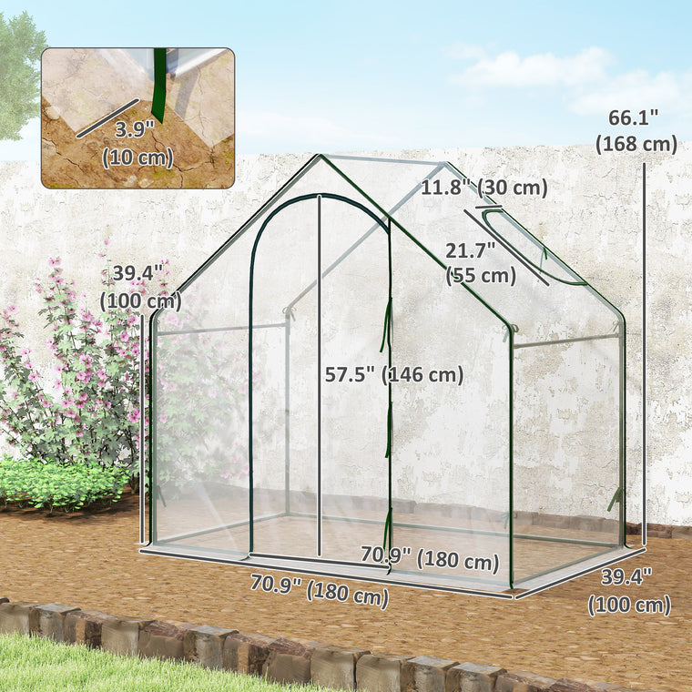 6' x 3.3' x 5.5' Steel Greenhouse with Clear Plastic Cover