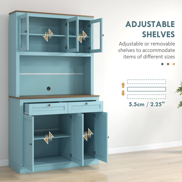 71" Pantry Cabinet with Hutch and Glass Doors - Blue