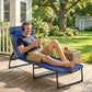 Outdoor Folding Lounge Chair, 4-Level Adjustable Chaise Lounge, Tanning Chair Beach Bed Reclining Lounger Cot for Camping, Hiking, Backyard, Navy Blue