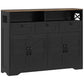 Sideboard, Buffet Cabinet with 4 Barn Doors and 3 Drawers, Coffee Bar Cabinet with Adjustable Shelves, Black