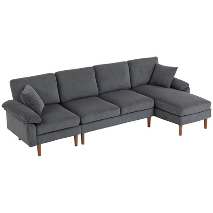 L-Shape Sofa, Modern Sectional Couch with Changeable Chaise Lounge, Pillows and Wooden Legs for Living Room - Dark Grey