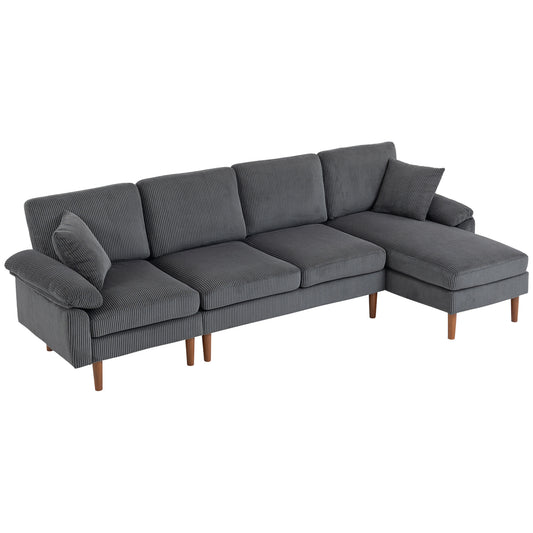 L-Shape Sofa, Modern Sectional Couch with Changeable Chaise Lounge, Pillows and Wooden Legs for Living Room - Dark Grey