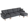 L-Shape Sofa, Modern Sectional Couch with Changeable Chaise Lounge, Pillows and Wooden Legs for Living Room