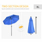 6ft Beach Umbrella, Outdoor Sun Shade Parasol with Push Button Tilt, Ruffled UV50+ Vented Canopy, Blue