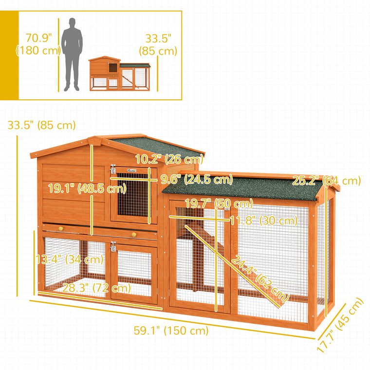 Two-Level Rabbit Hutch with Run & UV-Resistant Roof
