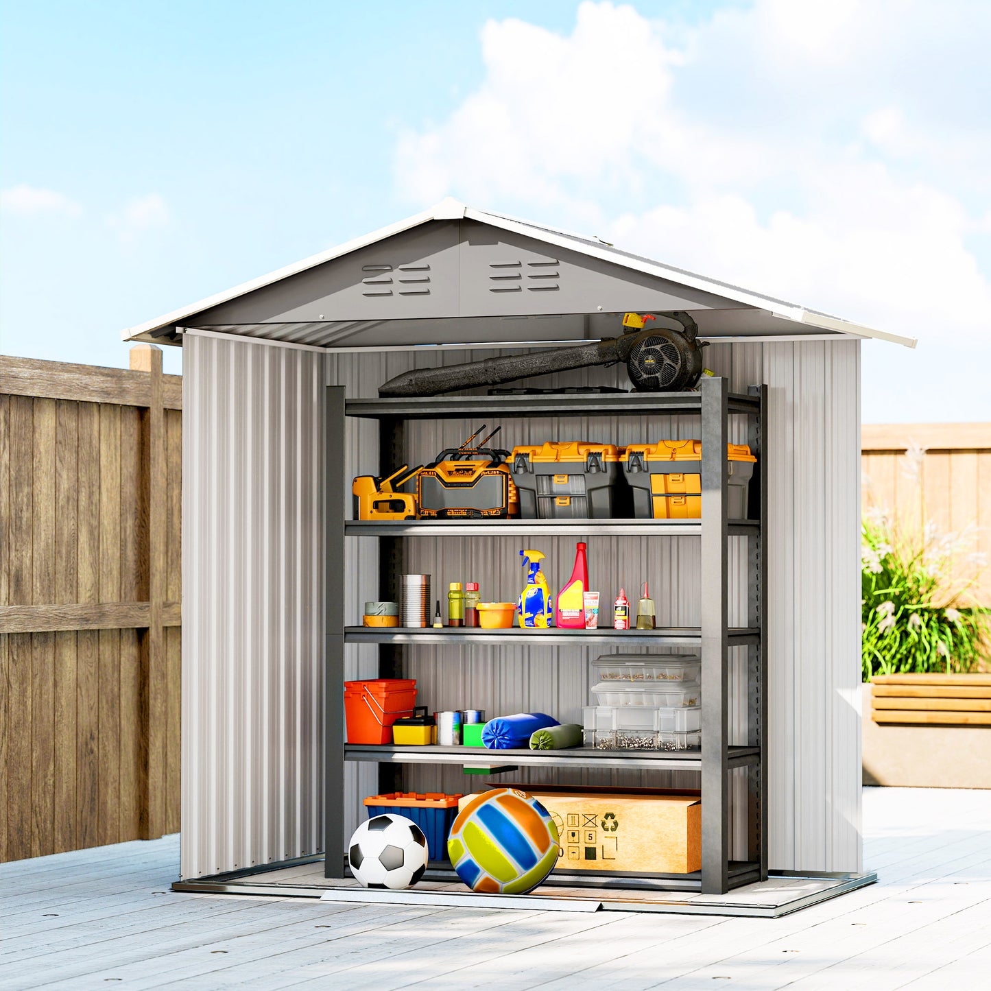 6.5x3.5ft Metal Garden Storage Shed for Outdoor Tool Storage with Double Sliding Doors and Vents, Light Grey