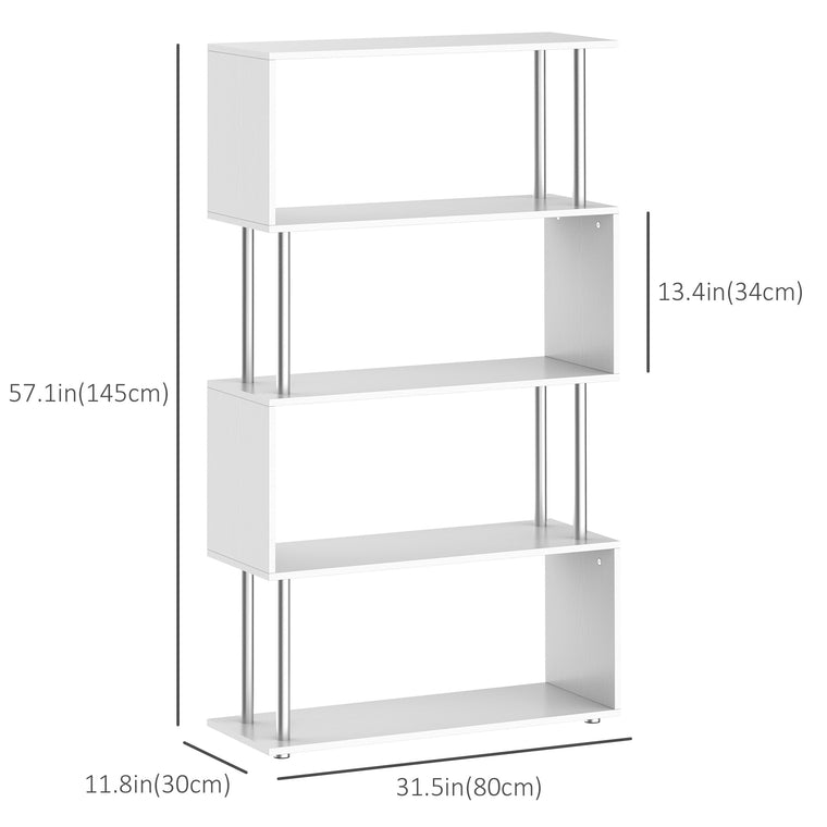 5-Tier S-Shaped Geometric Bookcase - White