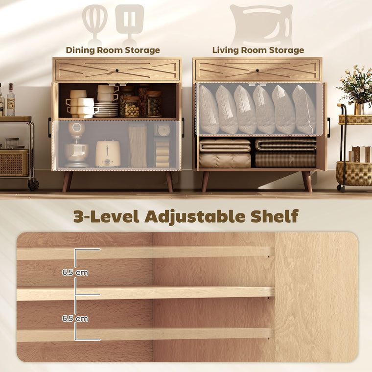 30" Sideboard Buffet Cabinet with Patterned Doors - Oak