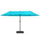 15' Outdoor Patio Umbrella with Twin Canopy Sunshade Steel Table Umbrella w/ Lift Crank, Cross base, Sandbag, Light Blue
