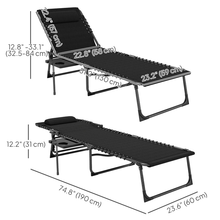 Folding Chaise Lounge with Adjustable Back & Side Table