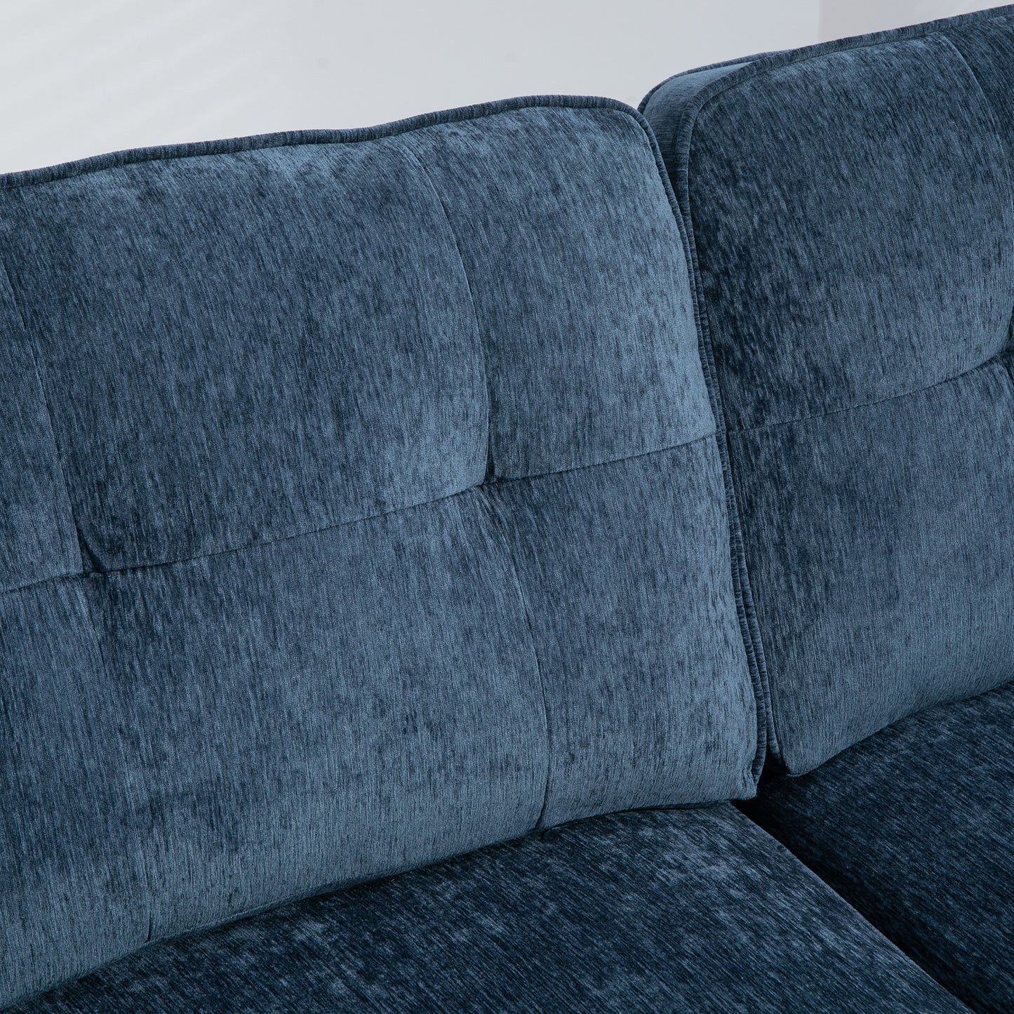 Modern Corner Couch with Right Chaise Lounge, Tufted 3-Seater Sofa with Wooden Legs for Living Room, Navy Blue