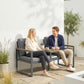 Outdoor Garden Bench with Integrated Table, 2 Seater Patio Loveseat with Thick Cushions, 136 cm Grey